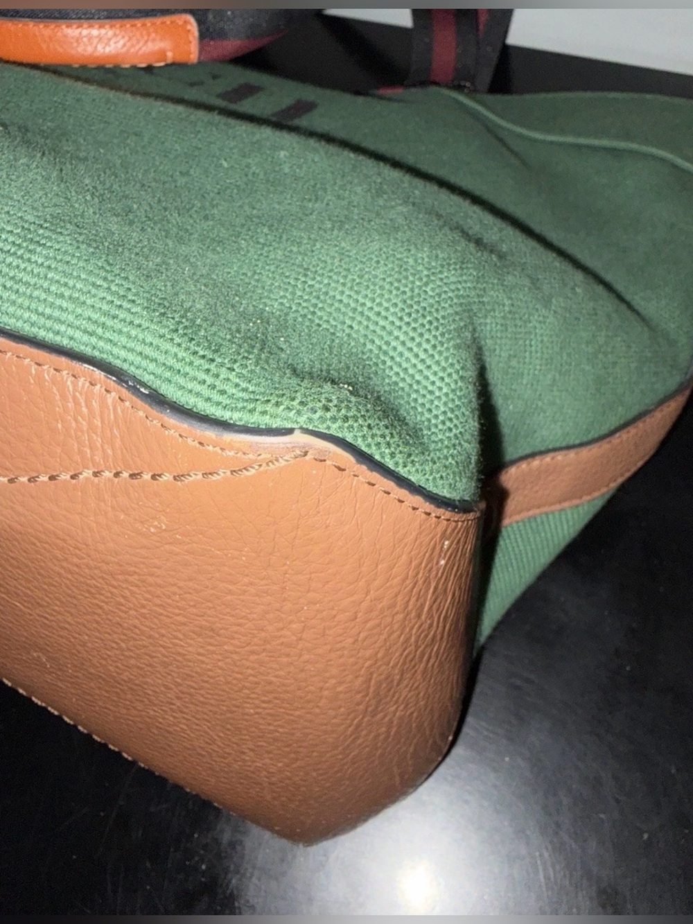 COACH Tote Bag 38 in Colorblock Forest Green Canvas/ Brown Leather/ Navy Stripes - Picture 15 of 16